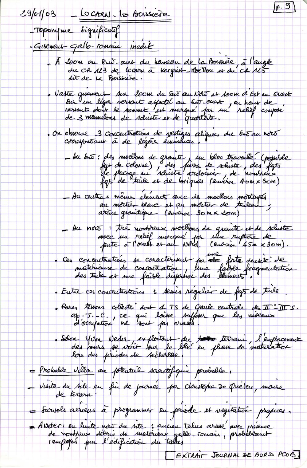 Minutes de terrain . Document A. Provost