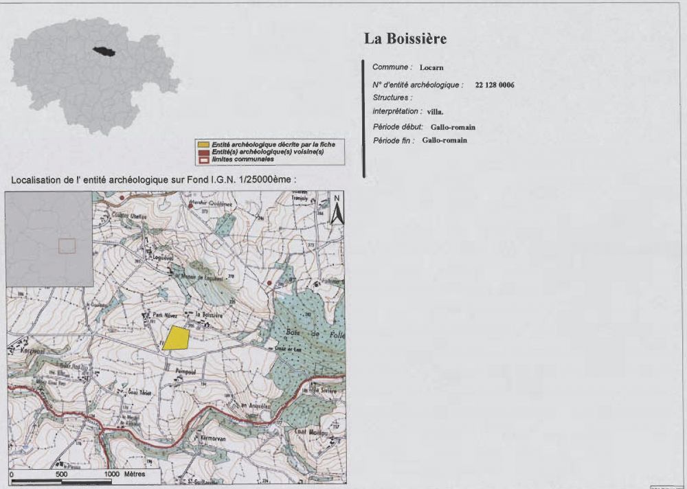 Fiche de déclaration de site extraite du rapport de prspection. A Provost