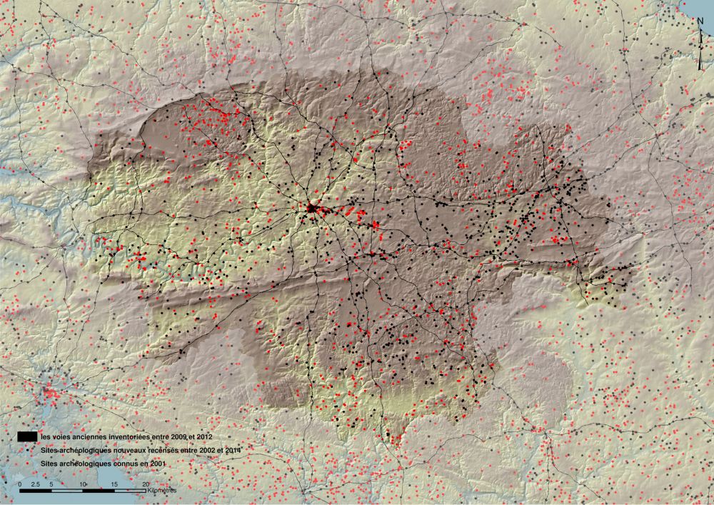 Evolution des connaissances avant et après l'inventaire des sites archéologiques. Carte T. Lorho