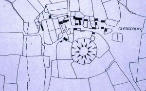 Motreff, Kergorlay. Plan cadastral figurant l'emprise de la Motte. DAO P. Kernevez