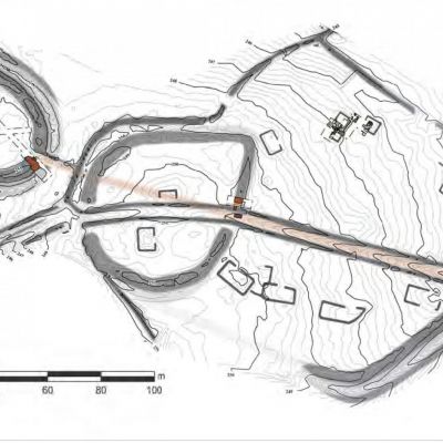 Ploerdut, Enceinte de Kergoac'h-Vilérit. Plan d'ensemble du site. Dao B. Leroy